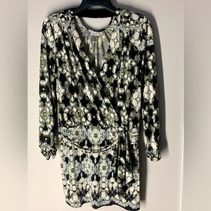 EUC Cache Jeweled Print Ruched Dress Sz M H001